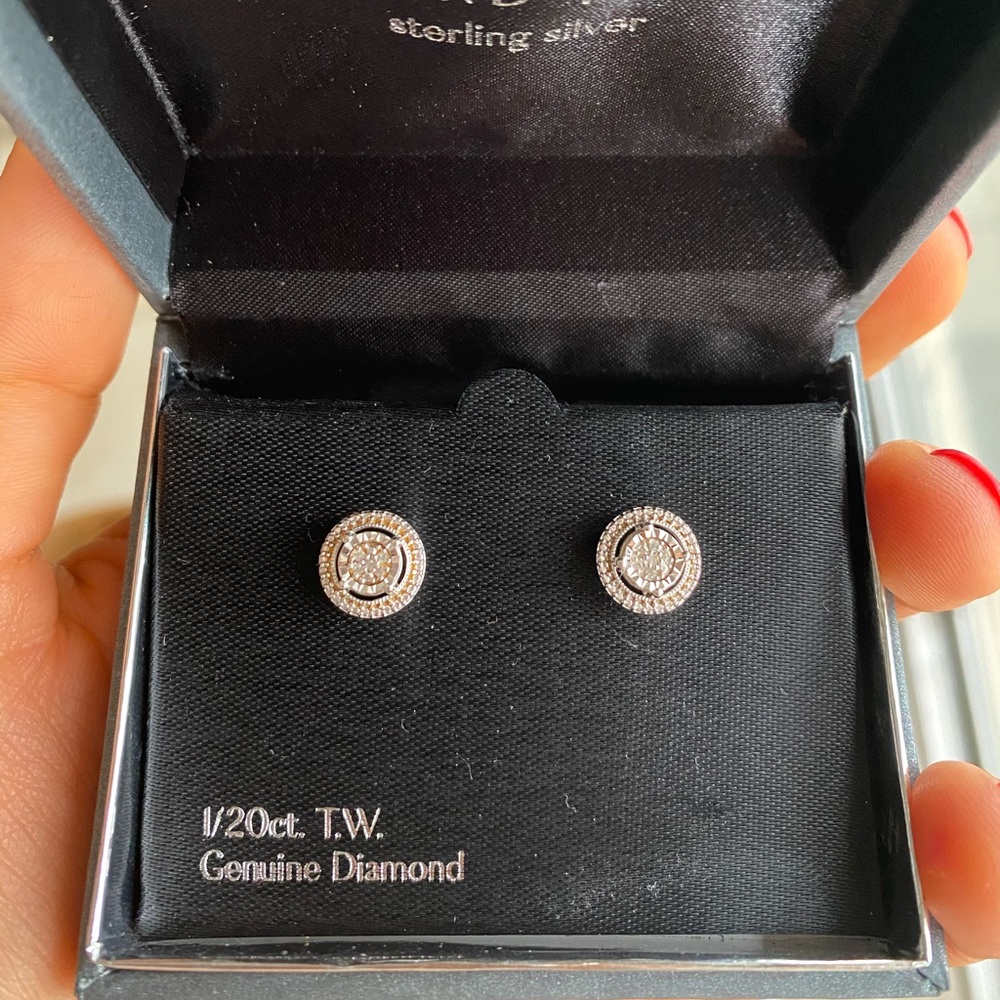 Sterling Silver Diamond Halo Stud Earrings